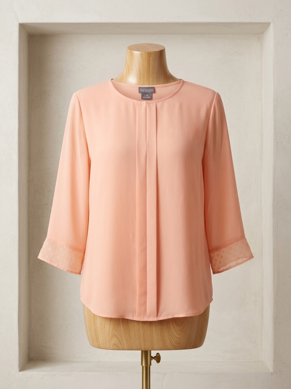 Van Heusen Peach Blouse with Pleat Front and Lace Cuffs